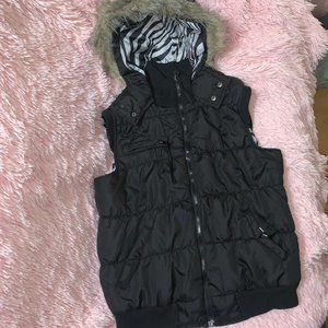 Bongo Black Puffer Lined Hoodie Vest Sz: XL